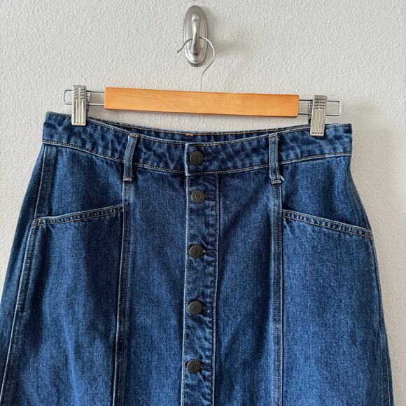 Old Navy Denim Jean Midi Skirt Buttons Sz 6 - Picture 3 of 5